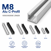 M8 C-Profil Aluminium verschiedene Längen und Farben